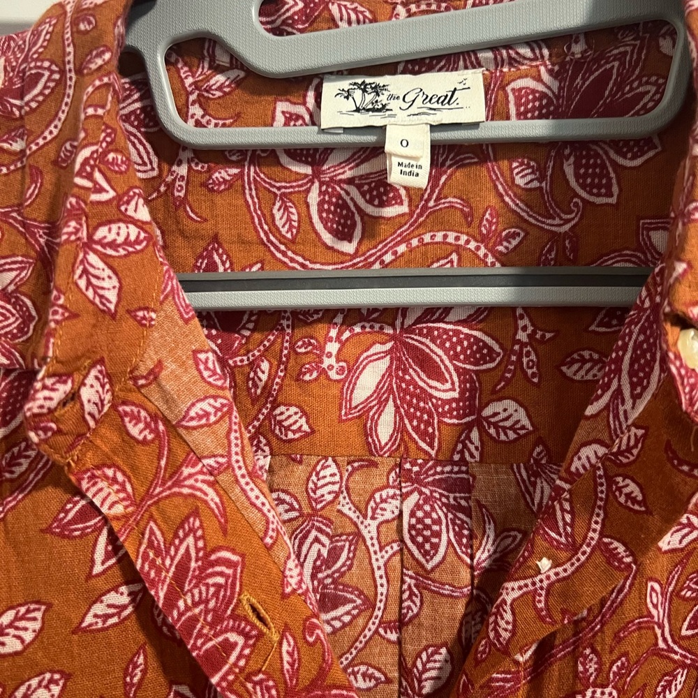 THE GREAT. Brown and White Casual Button Down Shirt Relaxed Fit - Picture 2 of 3